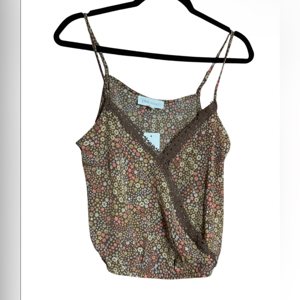 Pink Rose Floral Tank With Adjustable Straps Sizes S-L NWT